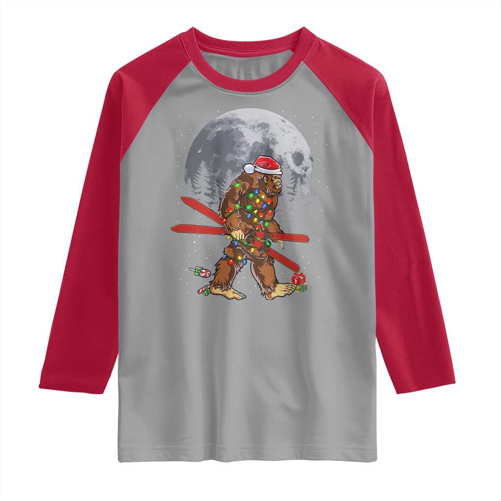 Santa Bigfoot Christmas Raglan Shirt Funny Sasquatch Skiing Snowboard Ski Lover Skier TS10 Sport Gray Red Print Your Wear