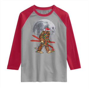 Santa Bigfoot Christmas Raglan Shirt Funny Sasquatch Skiing Snowboard Ski Lover Skier TS10 Sport Gray Red Print Your Wear