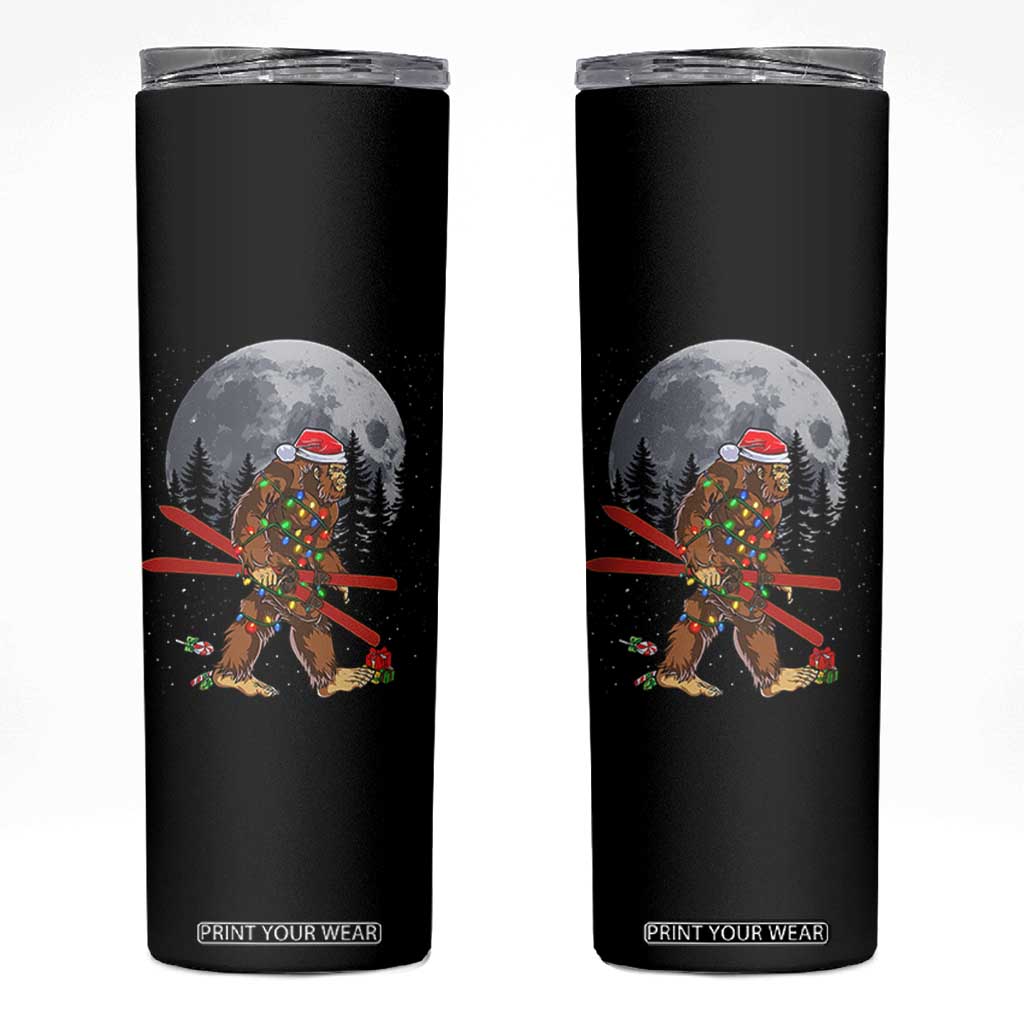 Santa Bigfoot Christmas Skinny Tumbler Funny Sasquatch Skiing Snowboard Ski Lover Skier TS10 Black Print Your Wear