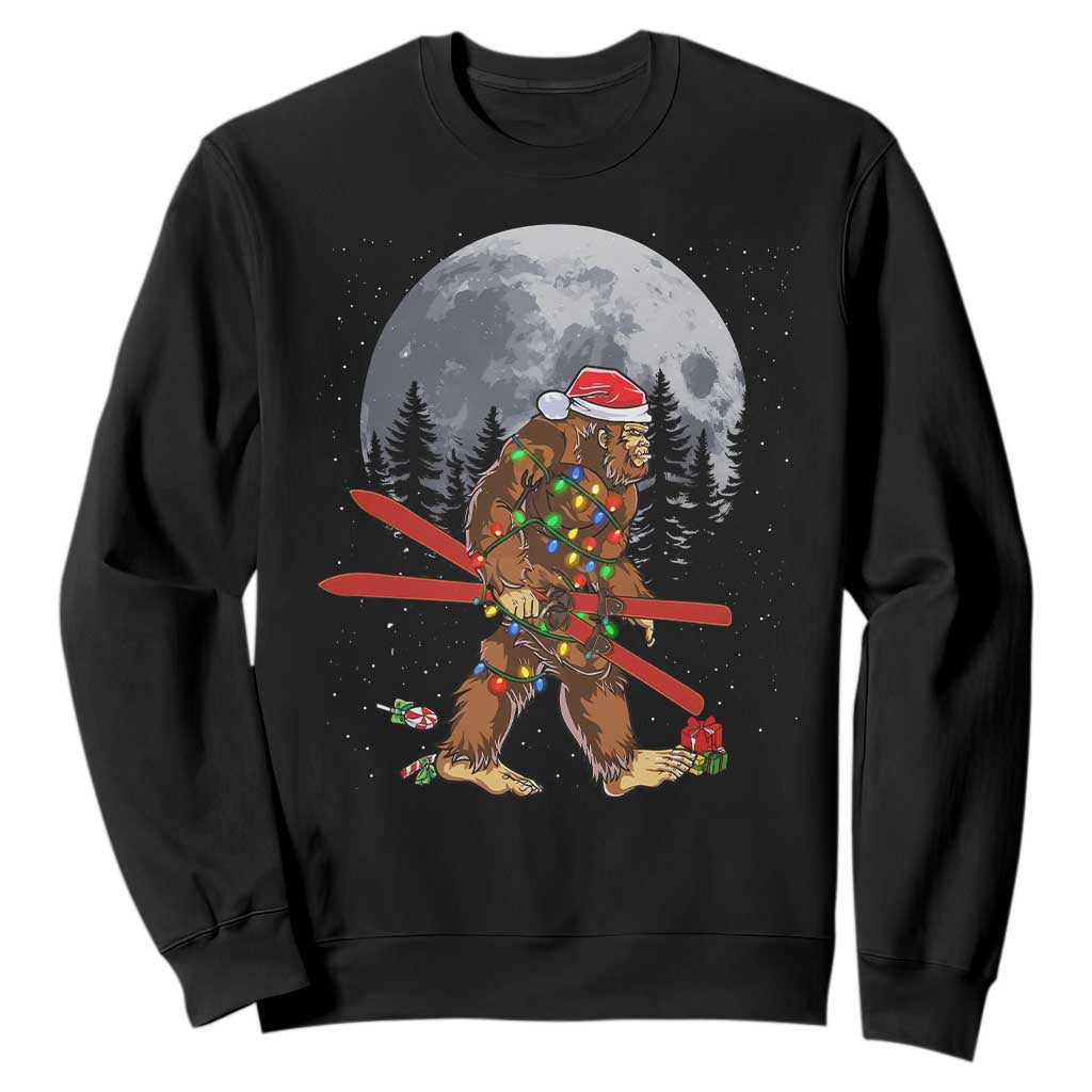 Santa Bigfoot Christmas Sweatshirt Funny Sasquatch Skiing Snowboard Ski Lover Skier TS10 Black Print Your Wear