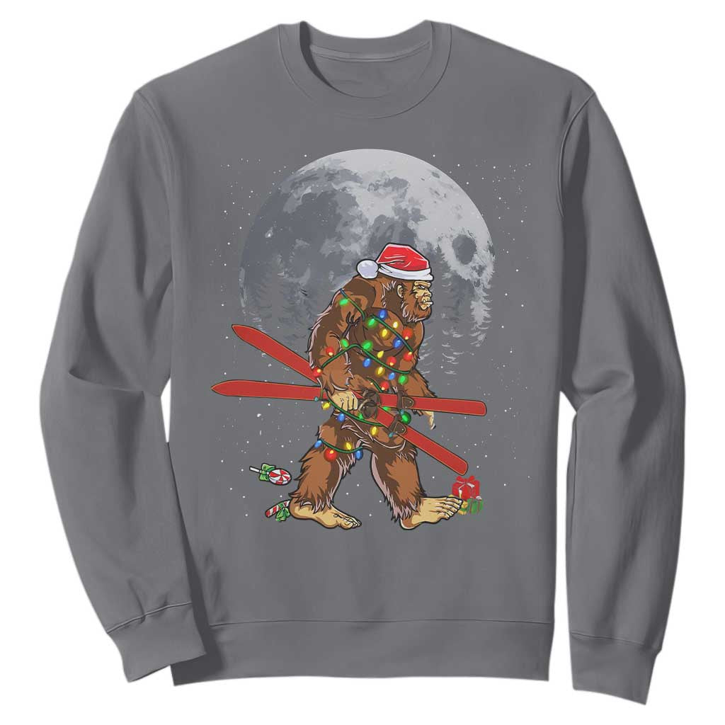 Santa Bigfoot Christmas Sweatshirt Funny Sasquatch Skiing Snowboard Ski Lover Skier TS10 Charcoal Print Your Wear