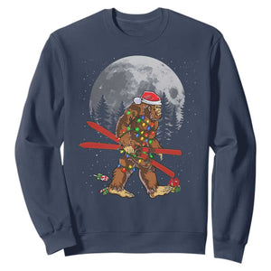 Santa Bigfoot Christmas Sweatshirt Funny Sasquatch Skiing Snowboard Ski Lover Skier TS10 Navy Print Your Wear