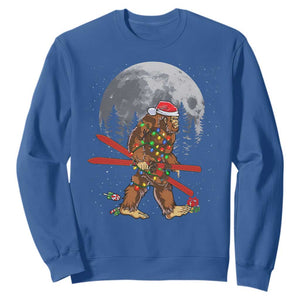 Santa Bigfoot Christmas Sweatshirt Funny Sasquatch Skiing Snowboard Ski Lover Skier TS10 Royal Blue Print Your Wear