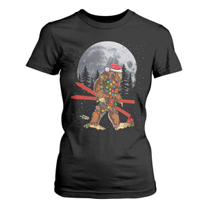 Santa Bigfoot Christmas T Shirt For Women Funny Sasquatch Skiing Snowboard Ski Lover Skier TS10 Black Print Your Wear