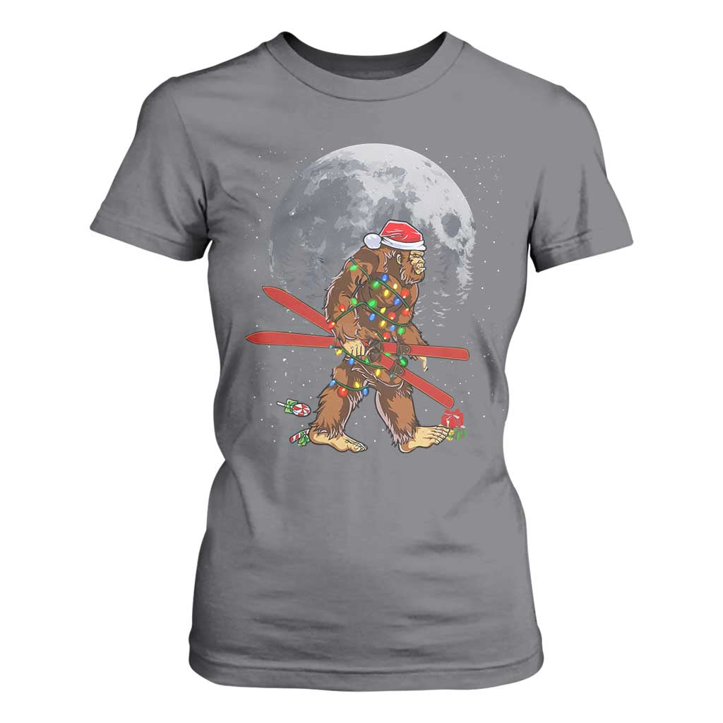 Santa Bigfoot Christmas T Shirt For Women Funny Sasquatch Skiing Snowboard Ski Lover Skier - Print Your Wear