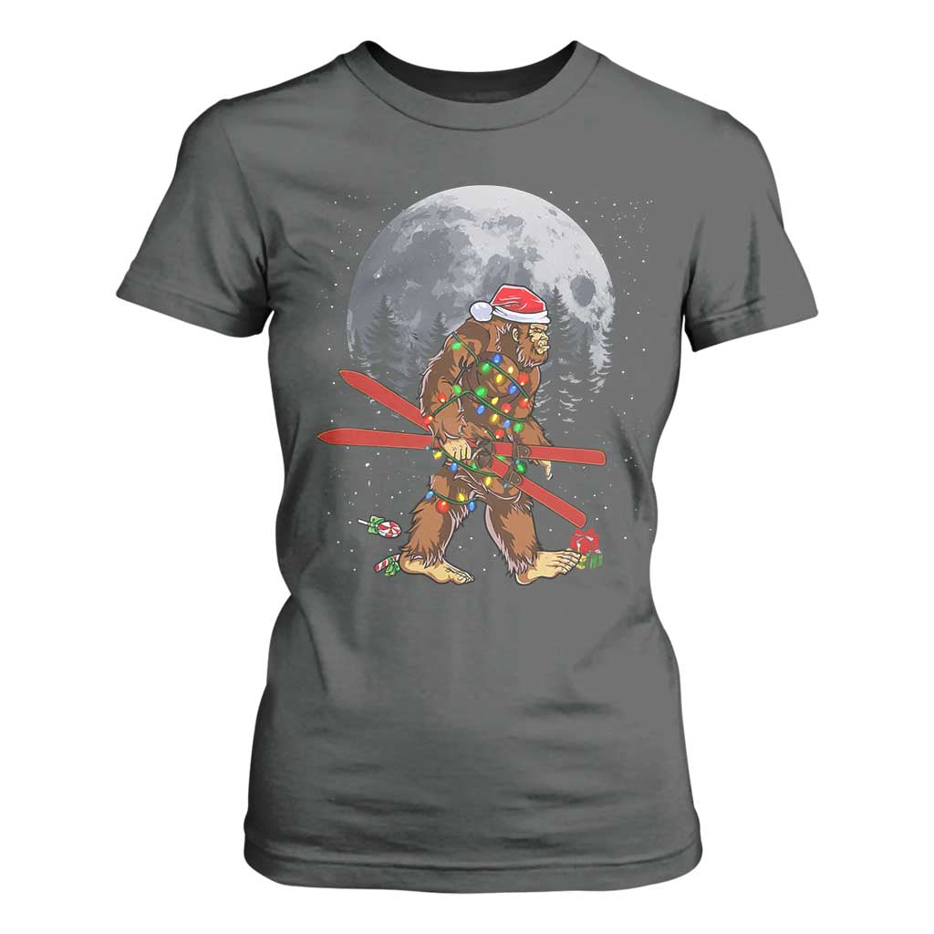 Santa Bigfoot Christmas T Shirt For Women Funny Sasquatch Skiing Snowboard Ski Lover Skier TS10 Dark Heather Print Your Wear