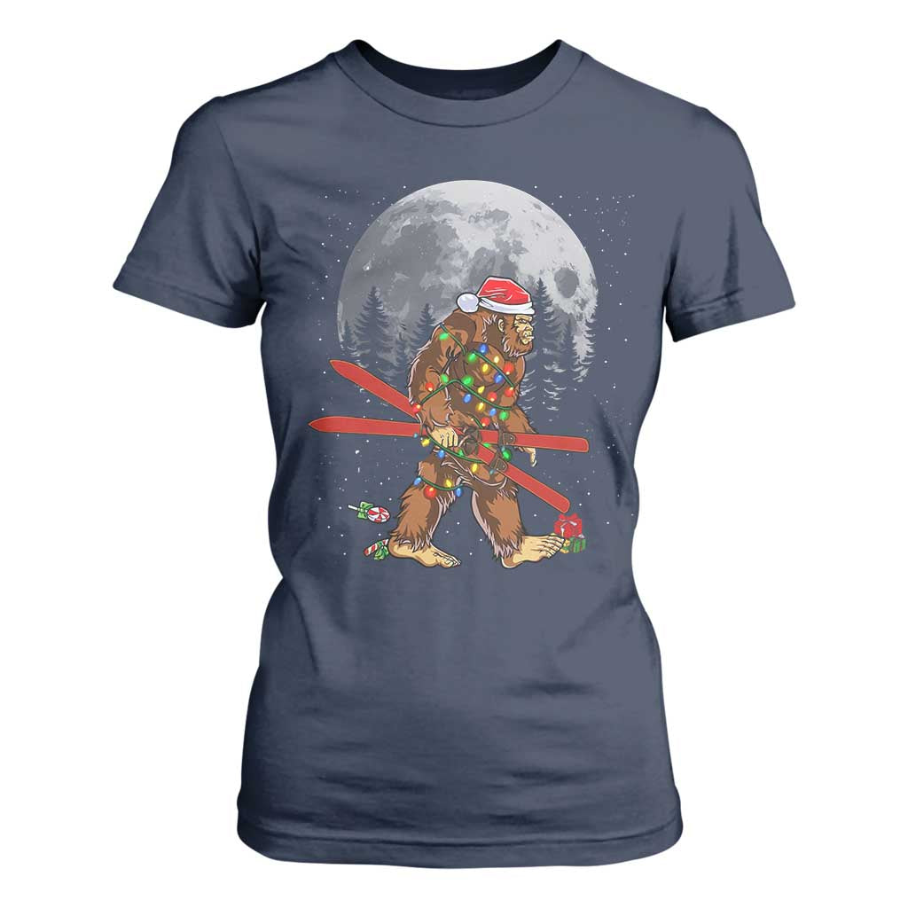 Santa Bigfoot Christmas T Shirt For Women Funny Sasquatch Skiing Snowboard Ski Lover Skier - Print Your Wear