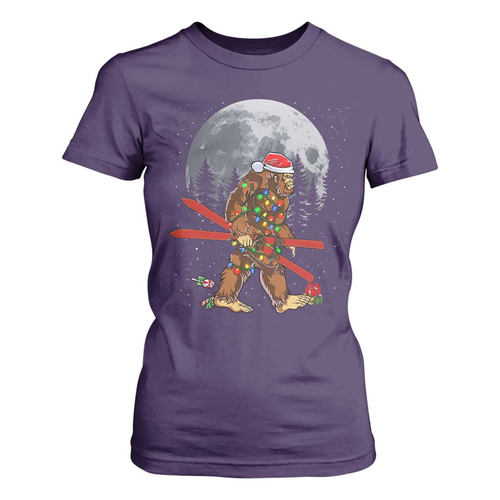 Santa Bigfoot Christmas T Shirt For Women Funny Sasquatch Skiing Snowboard Ski Lover Skier - Print Your Wear