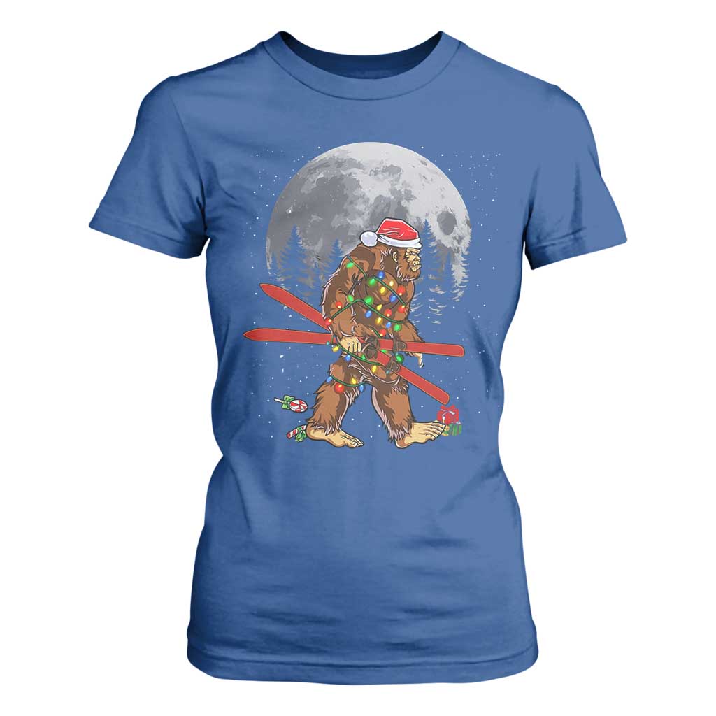 Santa Bigfoot Christmas T Shirt For Women Funny Sasquatch Skiing Snowboard Ski Lover Skier TS10 Royal Blue Print Your Wear