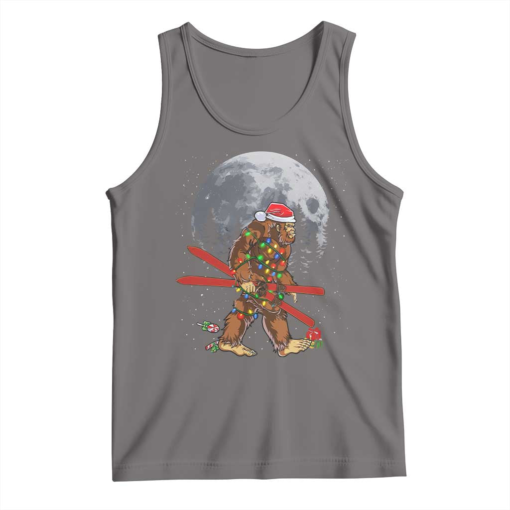 Santa Bigfoot Christmas Tank Top Funny Sasquatch Skiing Snowboard Ski Lover Skier TS10 Deep Heather Print Your Wear