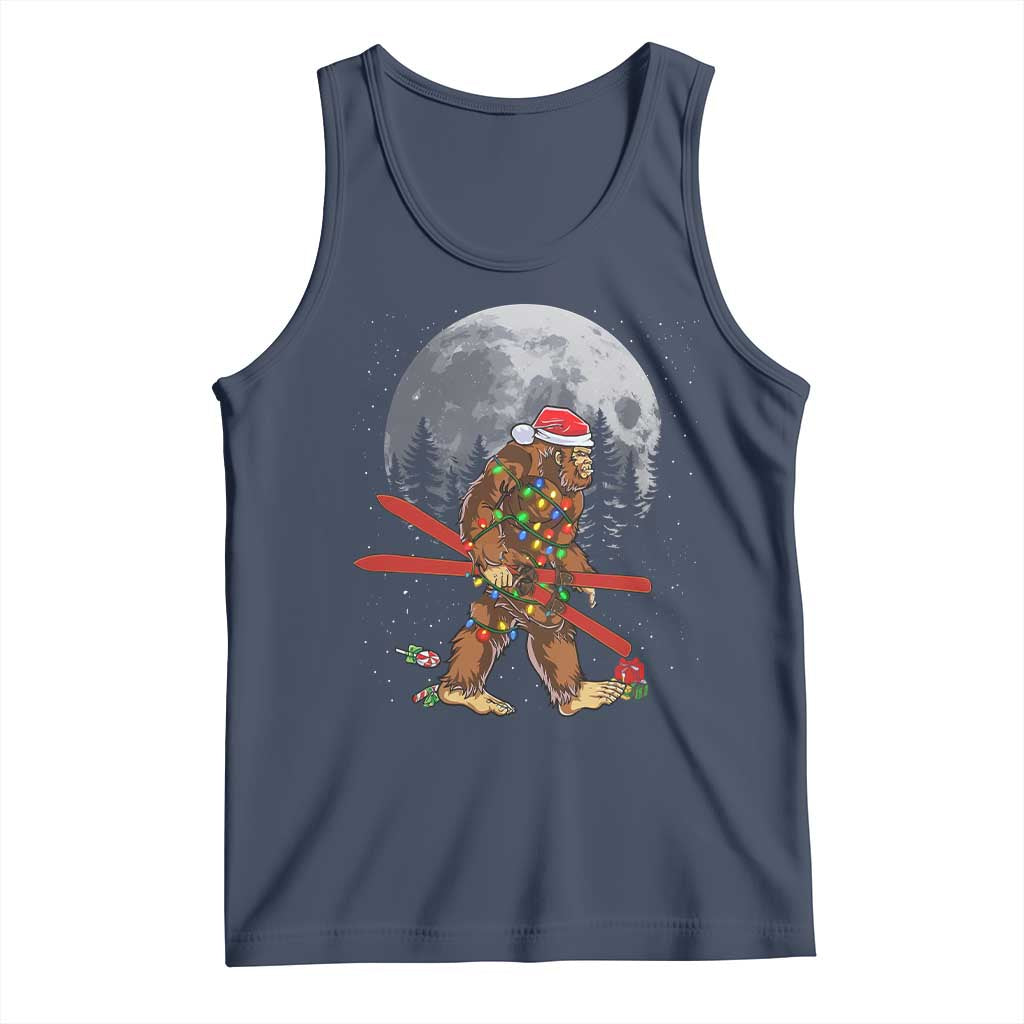 Santa Bigfoot Christmas Tank Top Funny Sasquatch Skiing Snowboard Ski Lover Skier TS10 Navy Print Your Wear