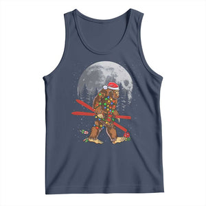 Santa Bigfoot Christmas Tank Top Funny Sasquatch Skiing Snowboard Ski Lover Skier TS10 Navy Print Your Wear