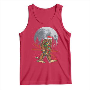 Santa Bigfoot Christmas Tank Top Funny Sasquatch Skiing Snowboard Ski Lover Skier TS10 Red Print Your Wear