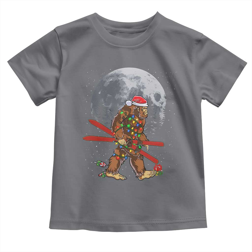 Santa Bigfoot Christmas Toddler T Shirt Funny Sasquatch Skiing Snowboard Ski Lover Skier TS10 Charcoal Print Your Wear