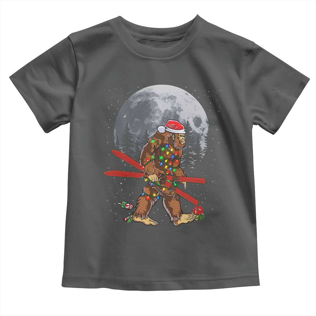Santa Bigfoot Christmas Toddler T Shirt Funny Sasquatch Skiing Snowboard Ski Lover Skier TS10 Dark Heather Print Your Wear