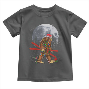 Santa Bigfoot Christmas Toddler T Shirt Funny Sasquatch Skiing Snowboard Ski Lover Skier TS10 Dark Heather Print Your Wear