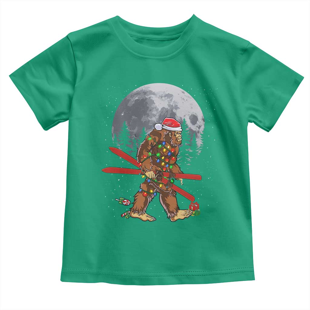 Santa Bigfoot Christmas Toddler T Shirt Funny Sasquatch Skiing Snowboard Ski Lover Skier TS10 Irish Green Print Your Wear