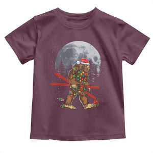 Santa Bigfoot Christmas Toddler T Shirt Funny Sasquatch Skiing Snowboard Ski Lover Skier TS10 Maroon Print Your Wear