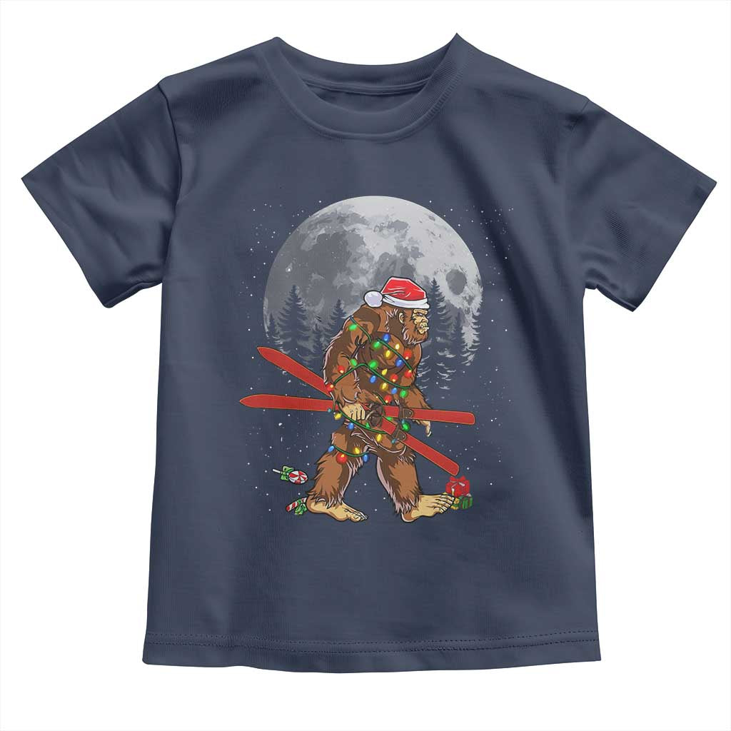 Santa Bigfoot Christmas Toddler T Shirt Funny Sasquatch Skiing Snowboard Ski Lover Skier TS10 Navy Print Your Wear