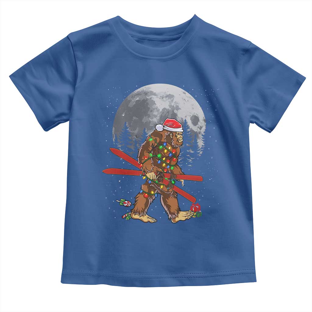 Santa Bigfoot Christmas Toddler T Shirt Funny Sasquatch Skiing Snowboard Ski Lover Skier TS10 Royal Blue Print Your Wear