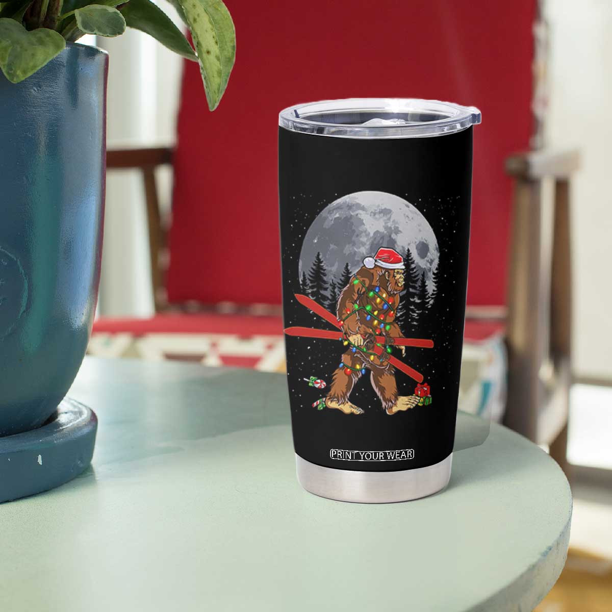 Santa Bigfoot Christmas Tumbler Cup Funny Sasquatch Skiing Snowboard Ski Lover Skier TS10 Print Your Wear