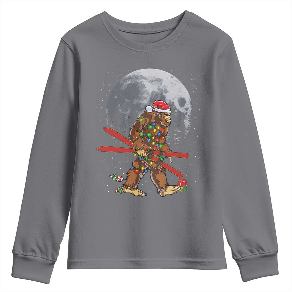 Santa Bigfoot Christmas Youth Sweatshirt Funny Sasquatch Skiing Snowboard Ski Lover Skier TS10 Charcoal Print Your Wear