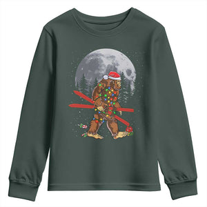 Santa Bigfoot Christmas Youth Sweatshirt Funny Sasquatch Skiing Snowboard Ski Lover Skier TS10 Dark Forest Green Print Your Wear