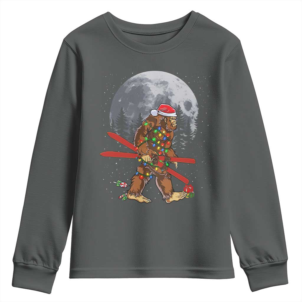 Santa Bigfoot Christmas Youth Sweatshirt Funny Sasquatch Skiing Snowboard Ski Lover Skier TS10 Dark Heather Print Your Wear