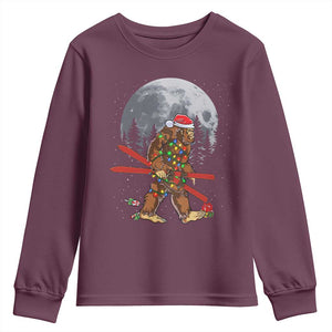 Santa Bigfoot Christmas Youth Sweatshirt Funny Sasquatch Skiing Snowboard Ski Lover Skier TS10 Maroon Print Your Wear