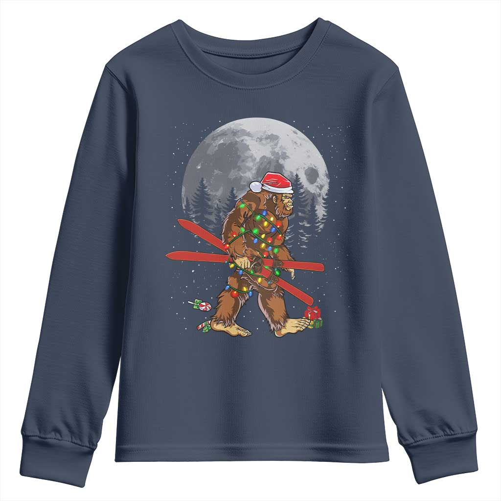 Santa Bigfoot Christmas Youth Sweatshirt Funny Sasquatch Skiing Snowboard Ski Lover Skier TS10 Navy Print Your Wear