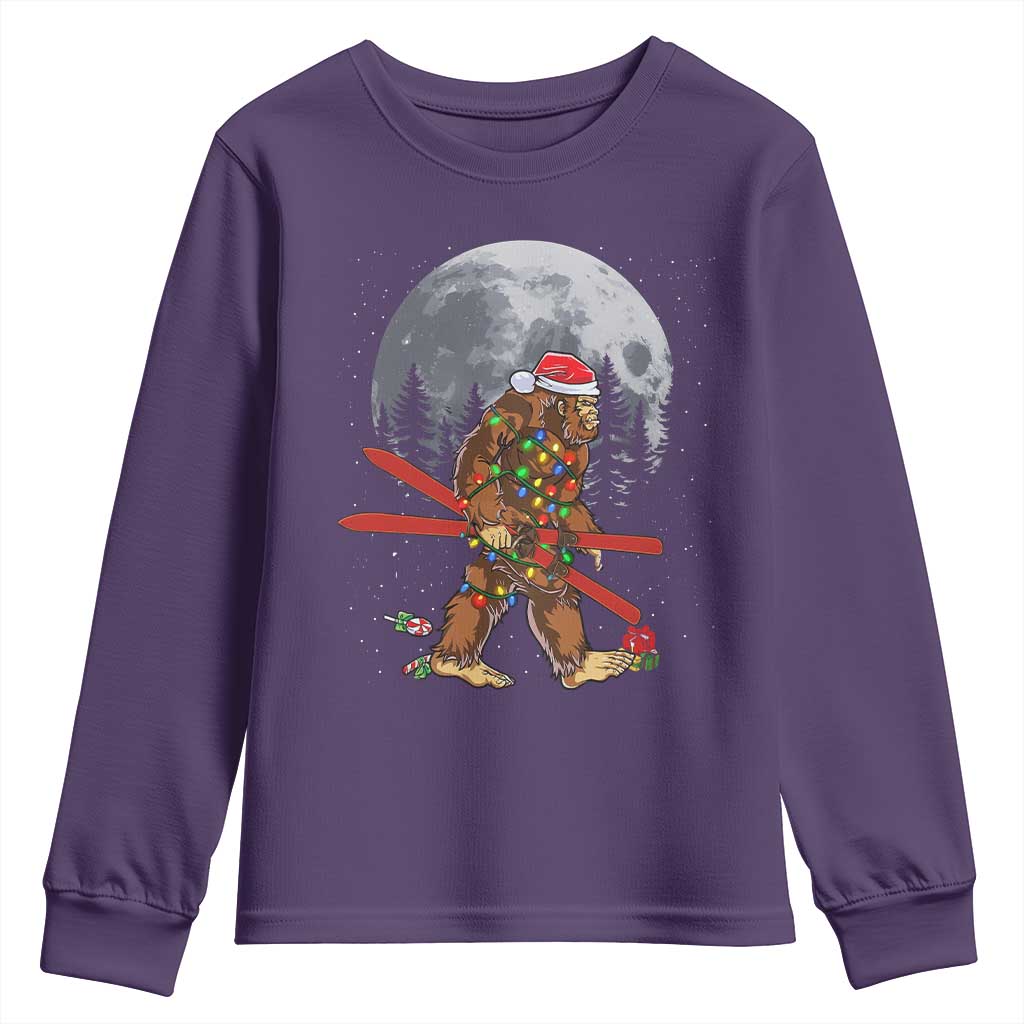 Santa Bigfoot Christmas Youth Sweatshirt Funny Sasquatch Skiing Snowboard Ski Lover Skier TS10 Purple Print Your Wear