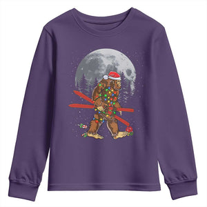 Santa Bigfoot Christmas Youth Sweatshirt Funny Sasquatch Skiing Snowboard Ski Lover Skier TS10 Purple Print Your Wear