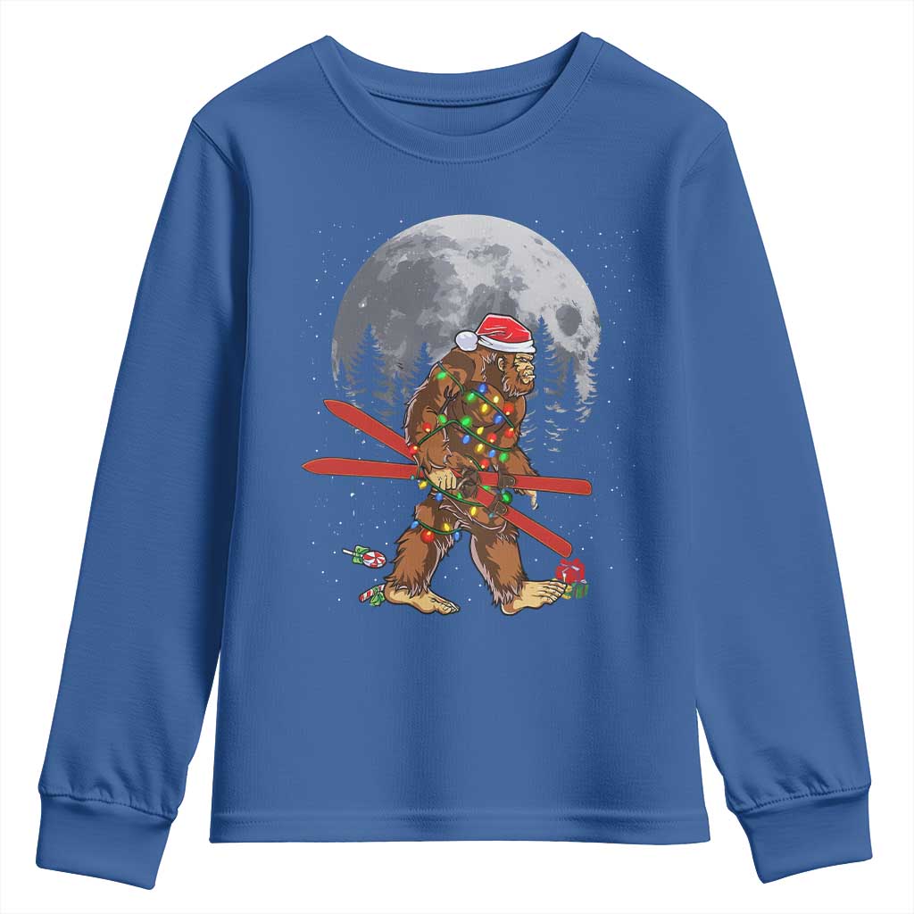 Santa Bigfoot Christmas Youth Sweatshirt Funny Sasquatch Skiing Snowboard Ski Lover Skier TS10 Royal Blue Print Your Wear