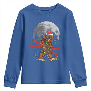 Santa Bigfoot Christmas Youth Sweatshirt Funny Sasquatch Skiing Snowboard Ski Lover Skier TS10 Royal Blue Print Your Wear
