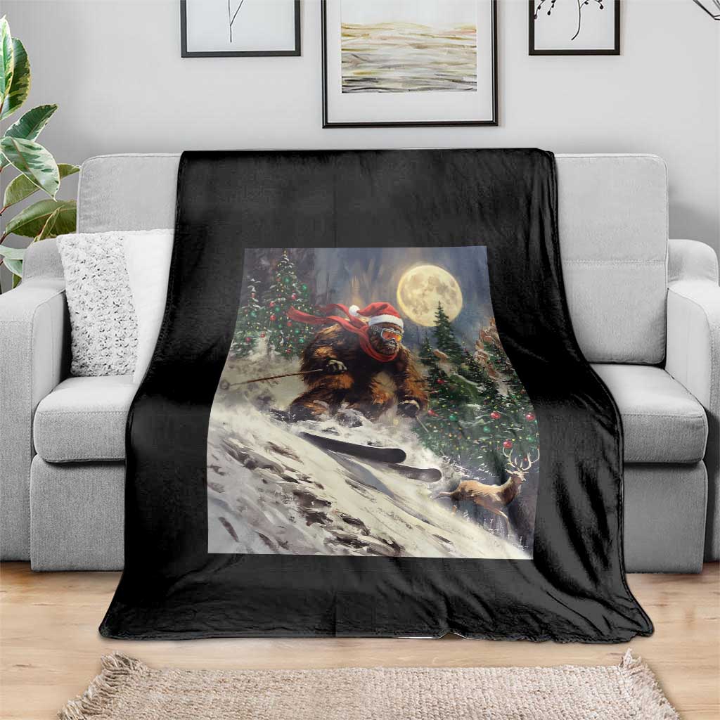 Christmas Bigfoot Skiing Throw Blanket Funny Santa Sasquatch Snowboard Ski Lover Skier TS10 Print Your Wear