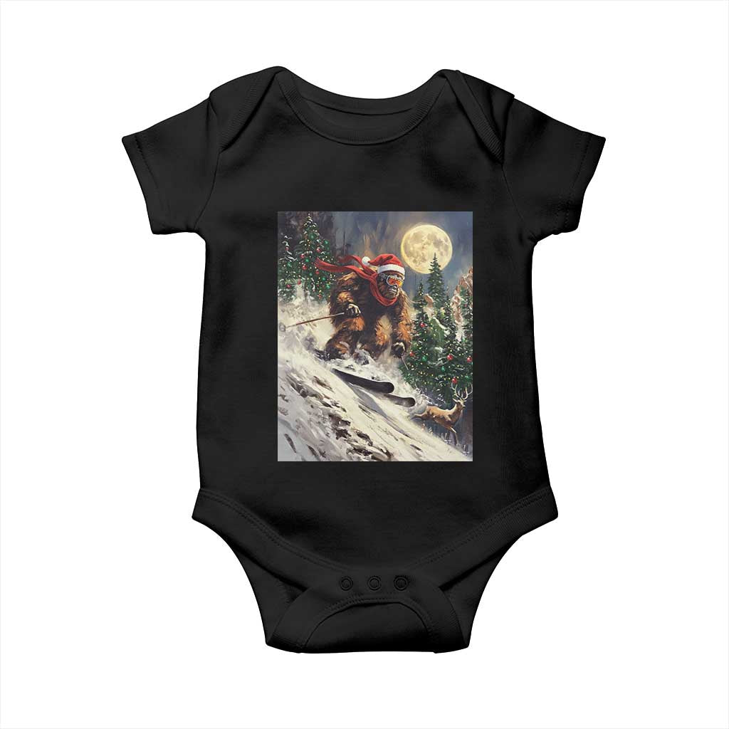 Christmas Bigfoot Skiing Baby Onesie Funny Santa Sasquatch Snowboard Ski Lover Skier TS10 Black Print Your Wear
