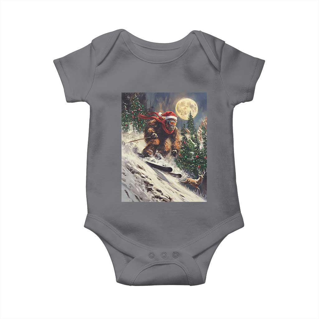Christmas Bigfoot Skiing Baby Onesie Funny Santa Sasquatch Snowboard Ski Lover Skier TS10 Charcoal Print Your Wear