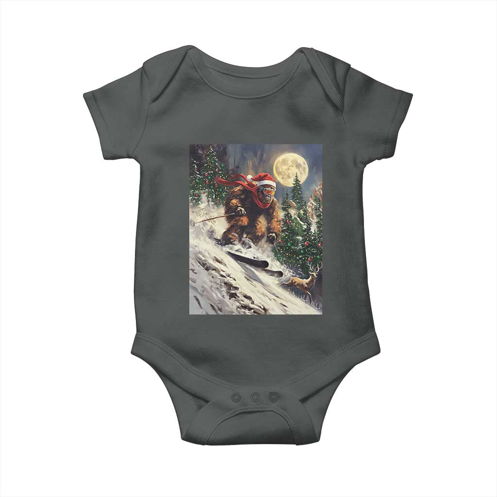 Christmas Bigfoot Skiing Baby Onesie Funny Santa Sasquatch Snowboard Ski Lover Skier TS10 Dark Heather Print Your Wear