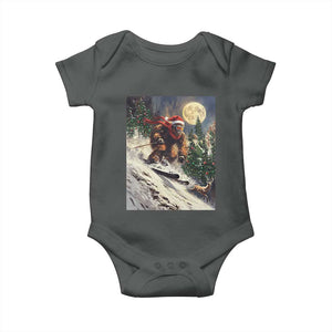 Christmas Bigfoot Skiing Baby Onesie Funny Santa Sasquatch Snowboard Ski Lover Skier TS10 Dark Heather Print Your Wear