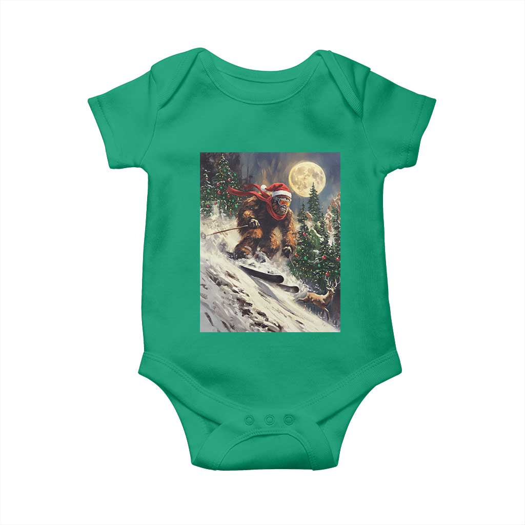 Christmas Bigfoot Skiing Baby Onesie Funny Santa Sasquatch Snowboard Ski Lover Skier TS10 Irish Green Print Your Wear