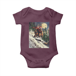 Christmas Bigfoot Skiing Baby Onesie Funny Santa Sasquatch Snowboard Ski Lover Skier TS10 Maroon Print Your Wear