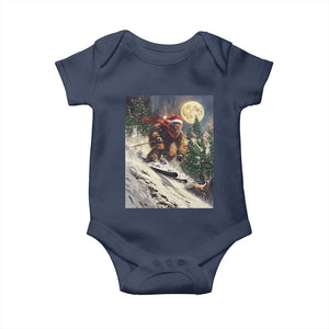 Christmas Bigfoot Skiing Baby Onesie Funny Santa Sasquatch Snowboard Ski Lover Skier TS10 Navy Print Your Wear