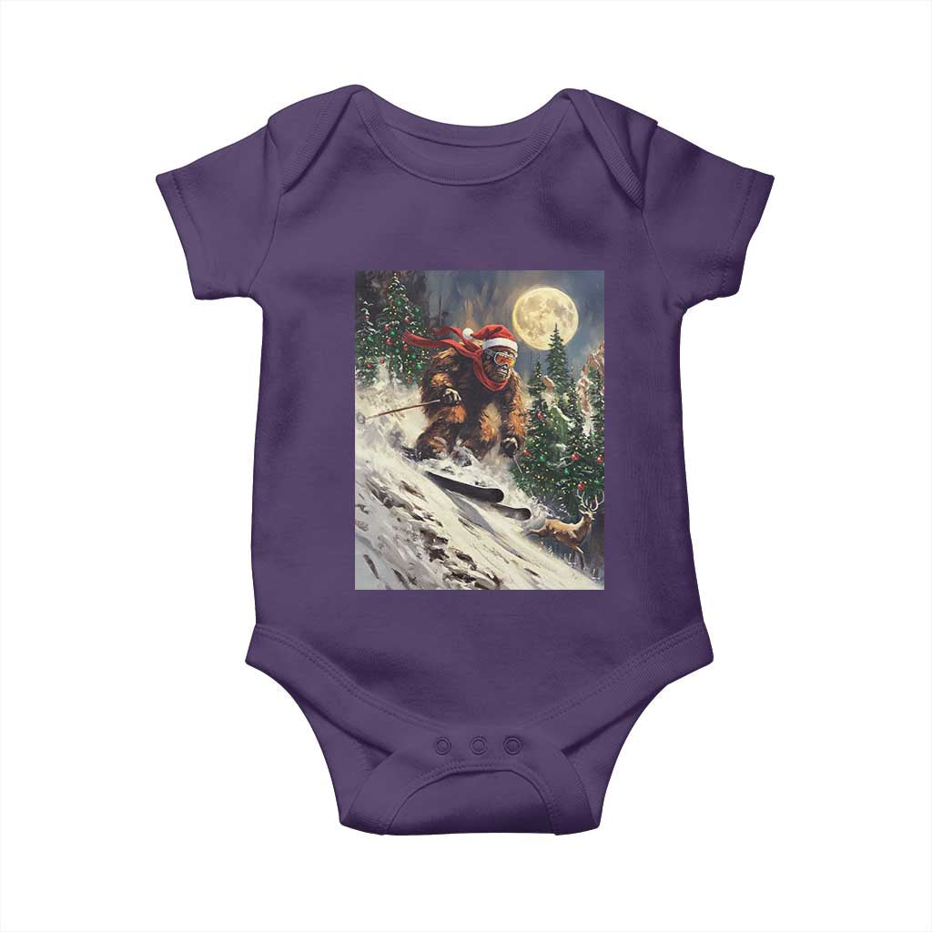 Christmas Bigfoot Skiing Baby Onesie Funny Santa Sasquatch Snowboard Ski Lover Skier TS10 Purple Print Your Wear