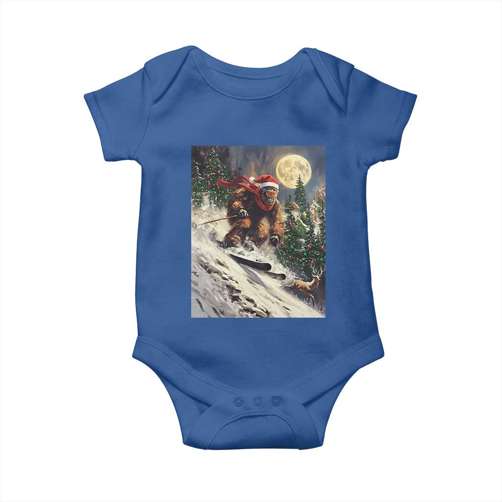 Christmas Bigfoot Skiing Baby Onesie Funny Santa Sasquatch Snowboard Ski Lover Skier TS10 Royal Blue Print Your Wear