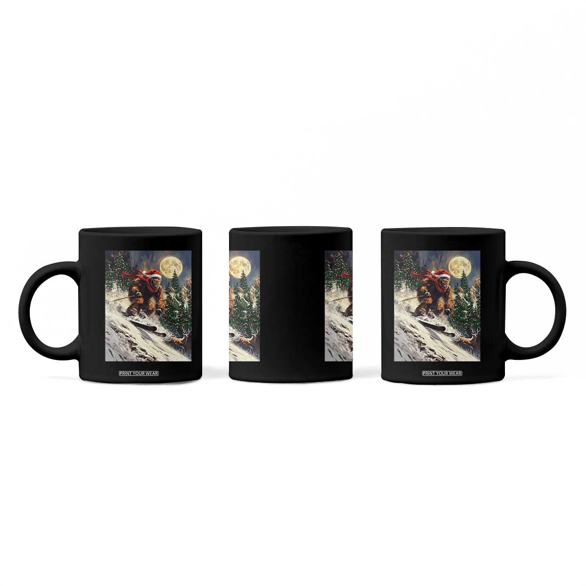 Christmas Bigfoot Skiing Coffee Mug Funny Santa Sasquatch Snowboard Ski Lover Skier TS10 Print Your Wear