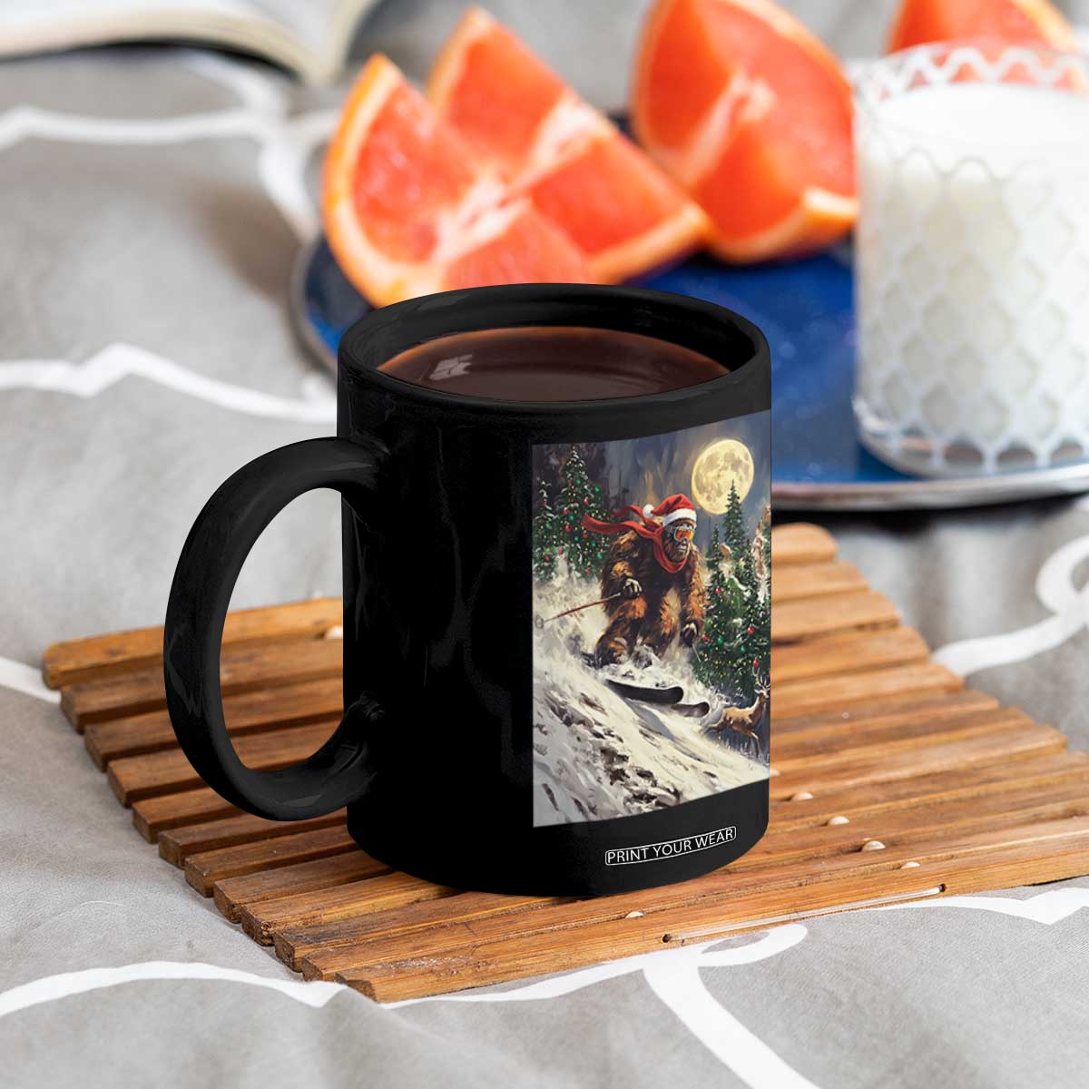 Christmas Bigfoot Skiing Coffee Mug Funny Santa Sasquatch Snowboard Ski Lover Skier TS10 Print Your Wear