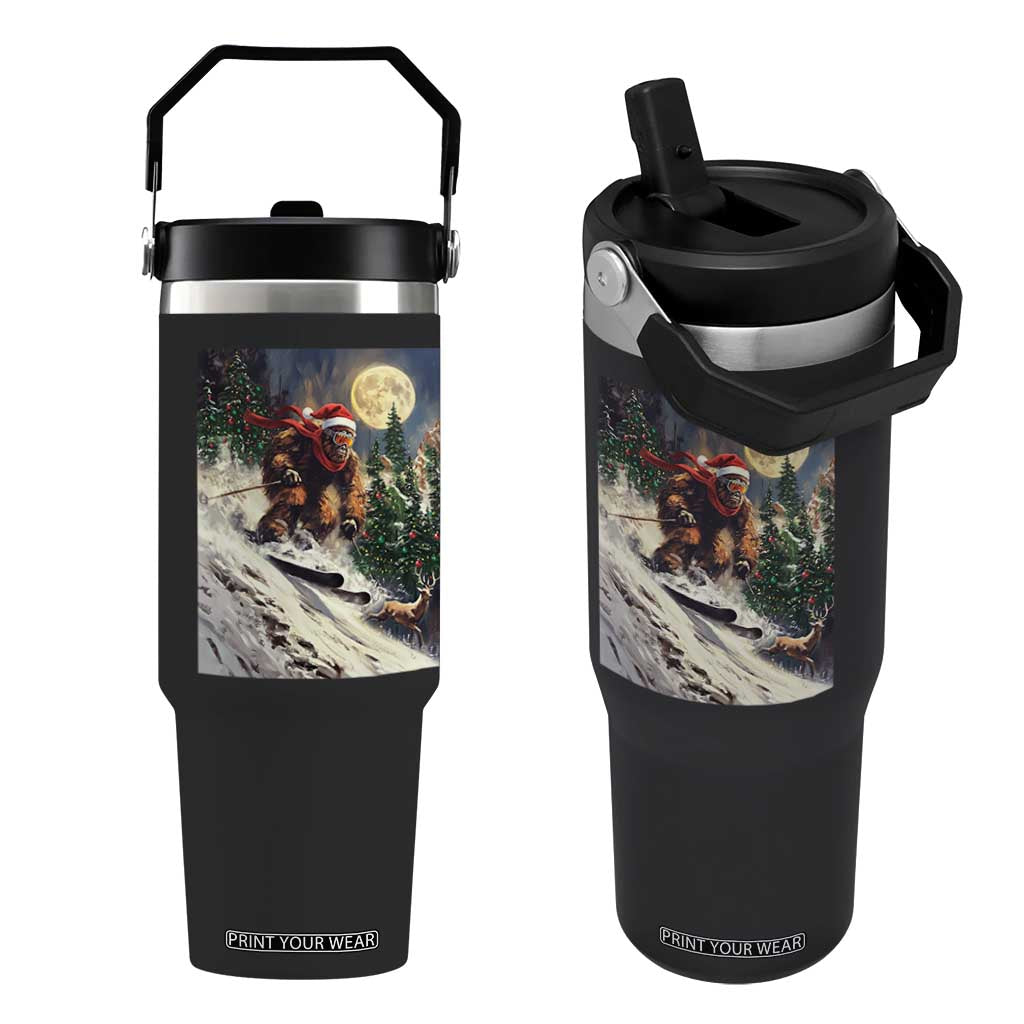 Christmas Bigfoot Skiing Flip Straw Tumbler Funny Santa Sasquatch Snowboard Ski Lover Skier TS10 One Size: 30 oz Black Print Your Wear
