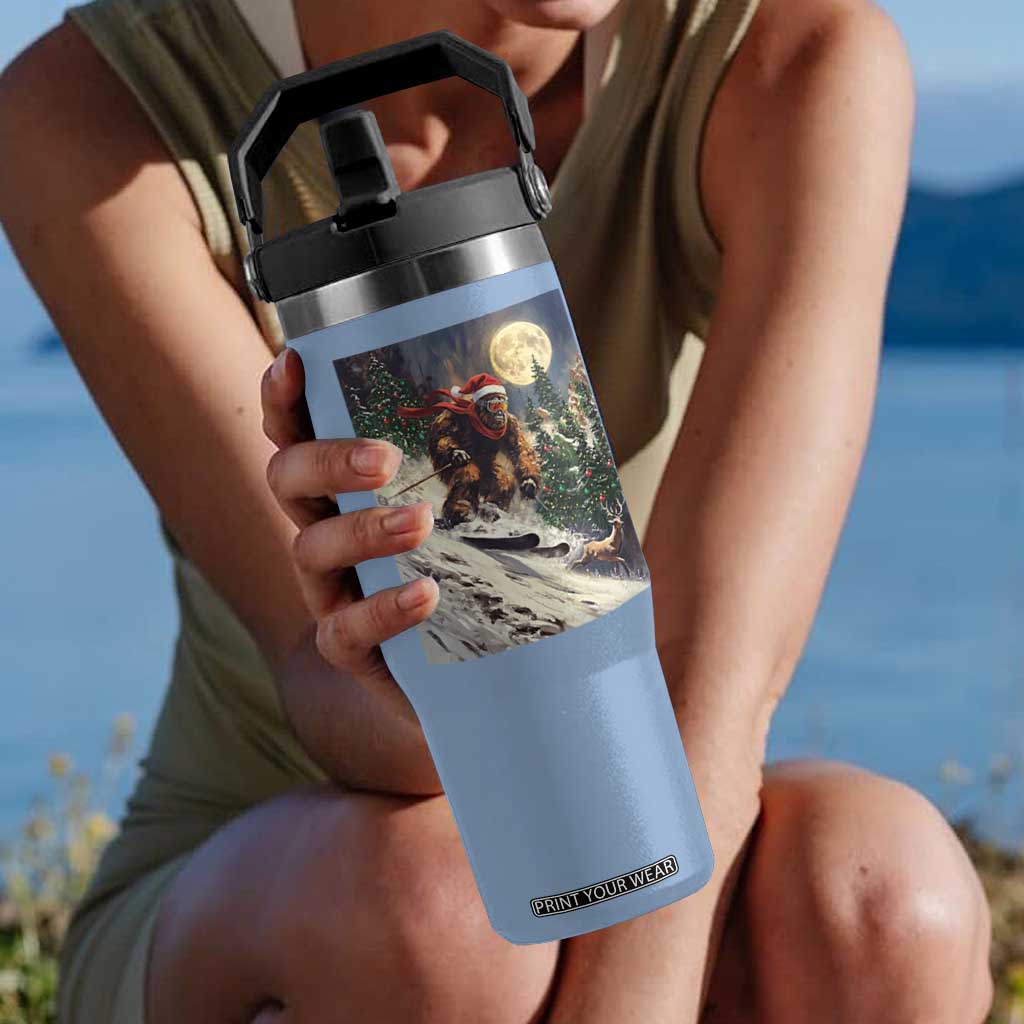 Christmas Bigfoot Skiing Flip Straw Tumbler Funny Santa Sasquatch Snowboard Ski Lover Skier TS10 One Size: 30 oz Light Blue Print Your Wear