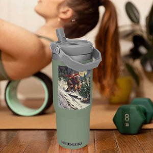 Christmas Bigfoot Skiing Flip Straw Tumbler Funny Santa Sasquatch Snowboard Ski Lover Skier TS10 One Size: 30 oz Moss Green Print Your Wear