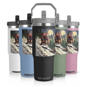 Christmas Bigfoot Skiing Flip Straw Tumbler Funny Santa Sasquatch Snowboard Ski Lover Skier TS10 Print Your Wear